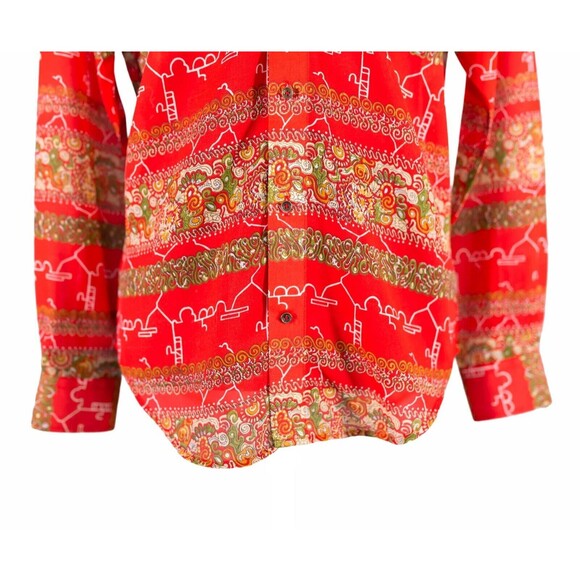 Mens Silky Shirt Button Up Red Abstract Graphic Summer Hawaiian Beach Medium - Picture 4 of 7